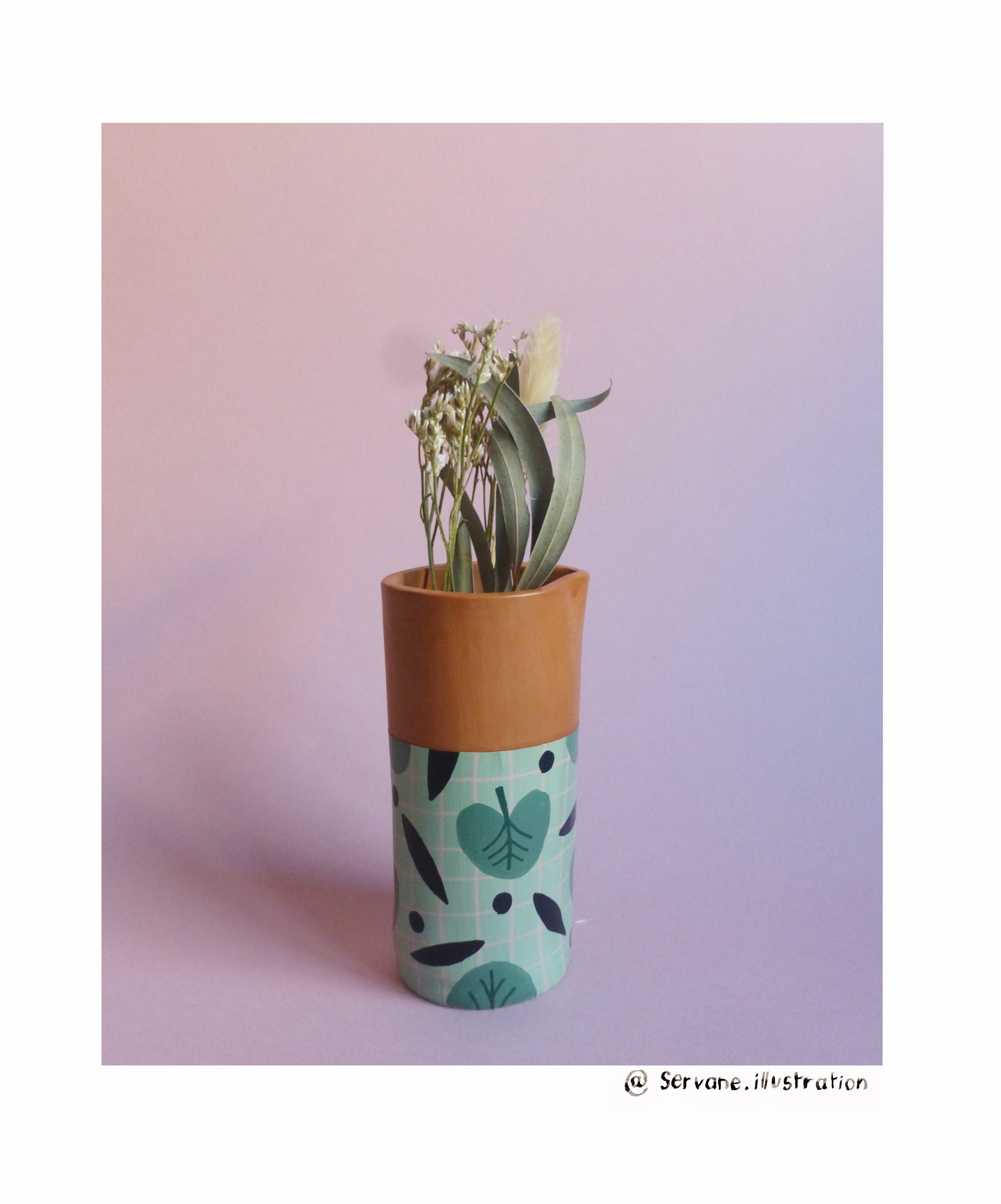 Vase en Argile Vert Motif Feuille