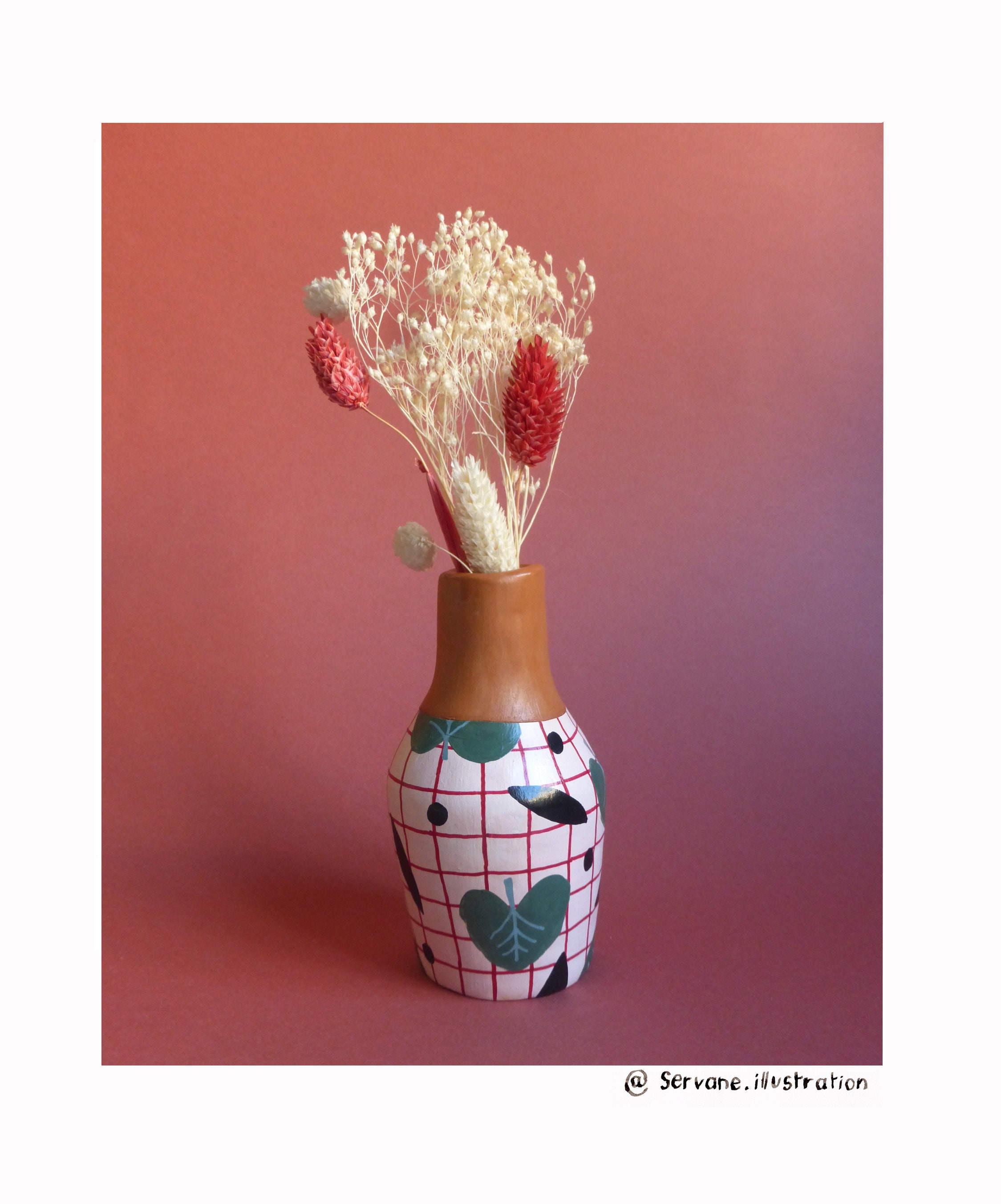 Vase en Argile Rose Motif Feuille