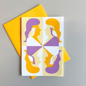 Femme avec un oiseau - Carte A6 de luxe + Enveloppe