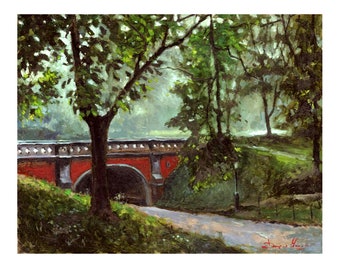 Red Bridge, New York Print of Original Oil Painting, New York Print, New York Painting, Landscape, Impressionism, Central Park, Art Print