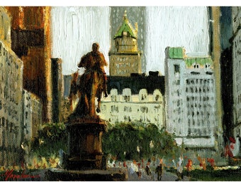 New York Print of Original Oil Painting, Statue on Fifth Avenue, New York Prints, New York Art, New York Painting, Architecture Print