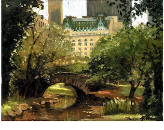 New York Print of Oil Painting, Summer Central Park, Landscape, New York Print, Impressionism, New York Painting, Giclée, Large Canvas