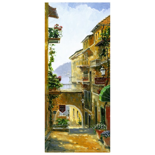 Large Canvas Italy Lake Como Framed Print of Original Oil Painting Landscape Oversize Canvas Cityscape European Street Scene Modern Wall Art