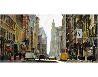 New York, Art Print of Oil Painting, Broadway, New York Prints, New York Painting, Cityscape, Large Wall Art, Street Scene, Street Landscape