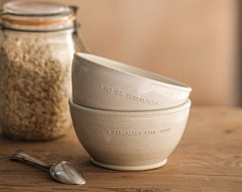 Set of 2 Handmade Personalized Ceramic - Cereal Bowls Breakfast - Names, family names, nicknames - Personalized wedding & Christmas gift