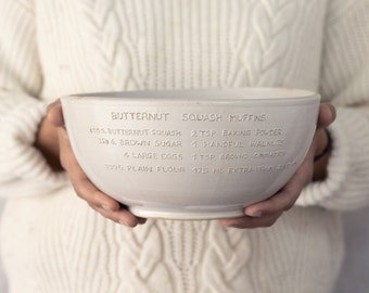 Your family recipe and memories handwritten on a  Custom Mixing Bowl - handmade ceramic- personalized heirloom wedding gift & Christmas gift