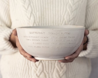 Your family recipe and memories handwritten on a  Custom Mixing Bowl - handmade ceramic- personalized heirloom wedding gift & Christmas gift