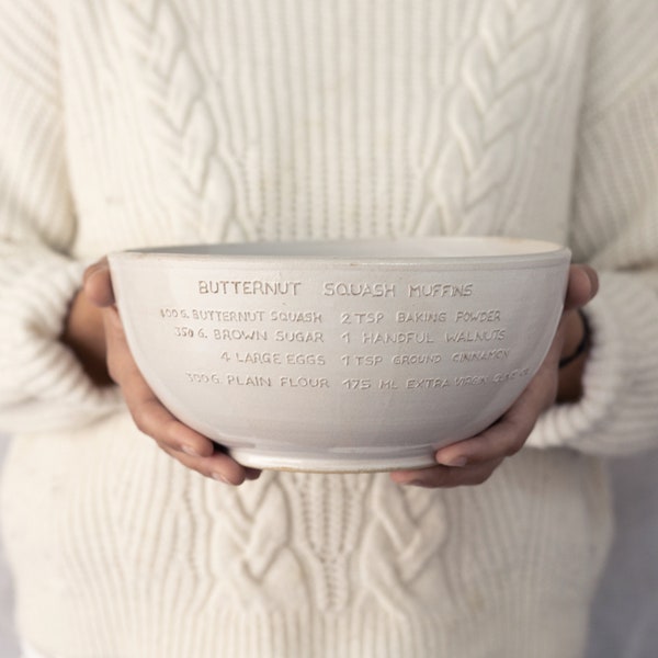 Handmade Ceramic Mixing Bowl: Your Custom Family Recipe, Personalized Heirloom
