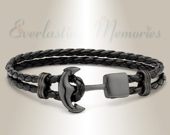 EVR Memories Black Stainless Steel Nautical Bracelet Cremation Jewelry - Cremation Bracelet - Ships From The USA - Unisex Style