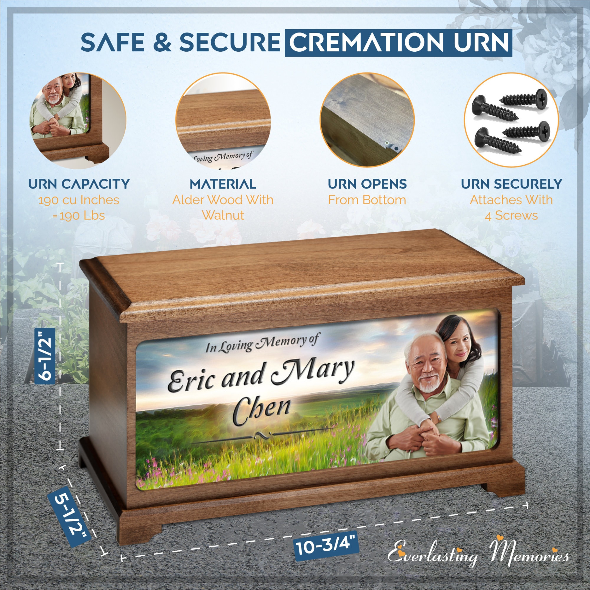 EVR Memories Summer Sunset Photo Cremation Urn Personalized With Custom