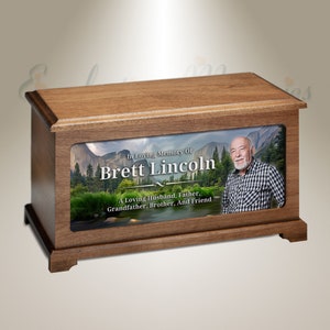 EVR Memories Mountain Valley Photo Cremation Urn Personalized with Custom Picture and Text - Made in Montana - USA - Wood Urn for Ashes