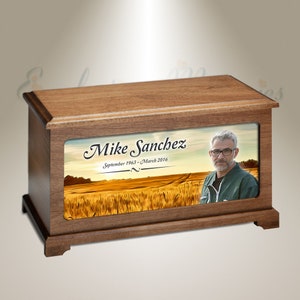EVR Memories Prairie Land Photo Cremation Urn Personalized with Custom Picture and Text - Made in Montana - USA - Wood Urn for Ashes