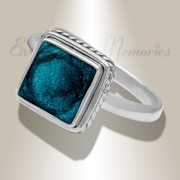 EVR Memories Women's Granville Ashes Into Jewelry Ring with Aqua - Cremation Ring - Ships From The USA - Personalized - Pet Ashes Jewelry