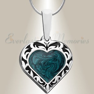 Aqua Heartfelt Journey Pet Ashes Necklace, Sterling Silver Memorial Jewelry