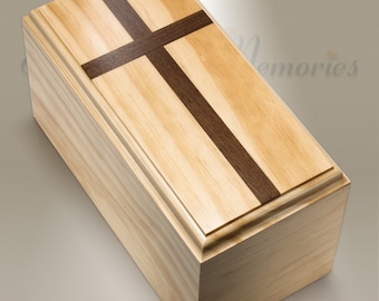 EVR Memories Urna de Cremación Tradicional de Pino con Cruz de Nogal - Fabricada en Montana - Estados Unidos - Urna de Madera para Cenizas