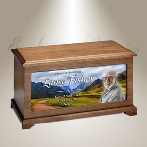 EVR Memories Through The Mountains Photo Cremation Urn with Custom Picture and Text - Made in Montana - USA - Wood Urn for Ashes