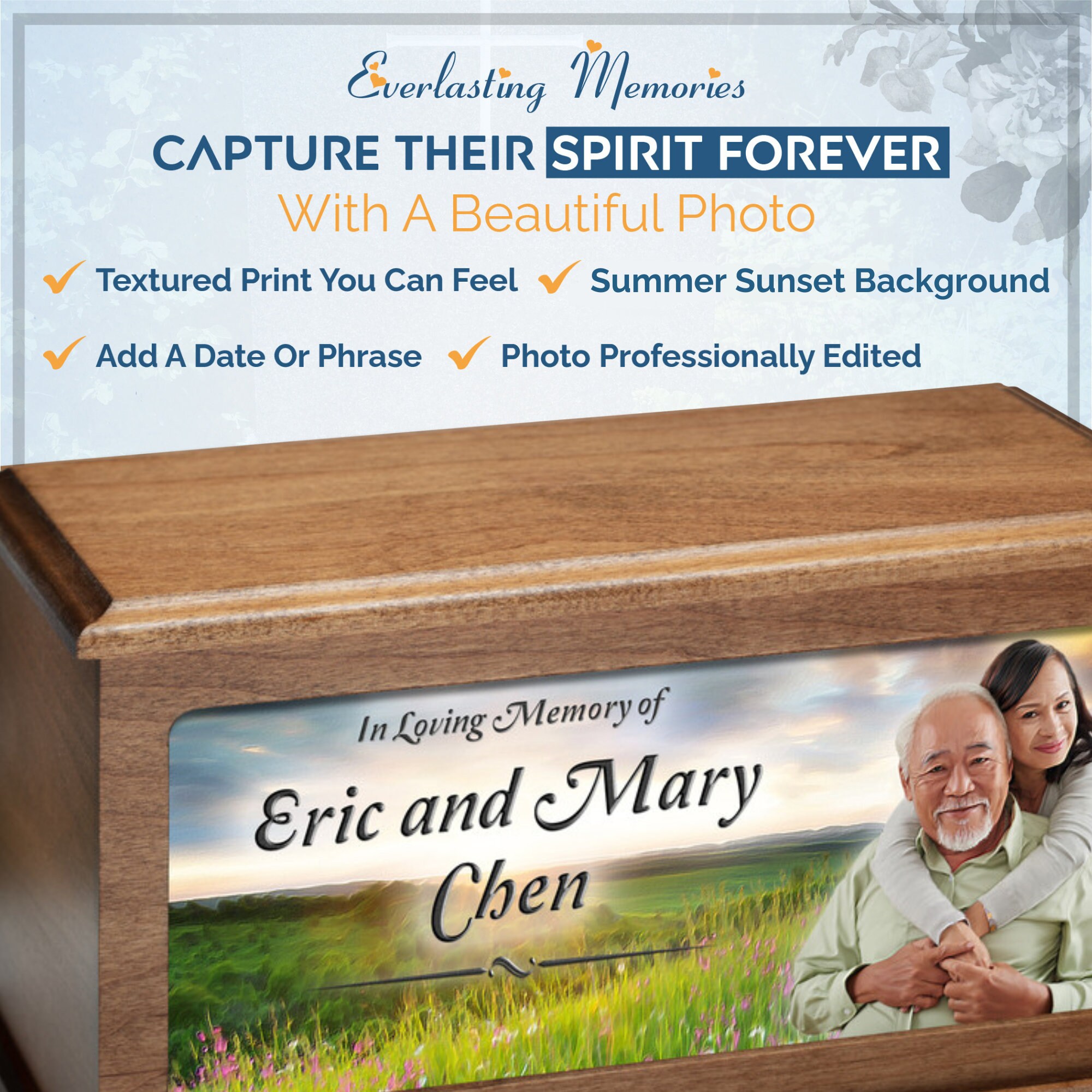EVR Memories Summer Sunset Photo Cremation Urn Personalized With Custom