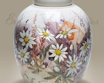 EVR Memories Daisies Ceramic Cremation Urn - Urn for Ashes