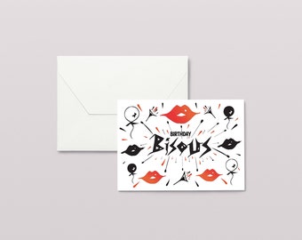 Birthday Bisous : Kisses Special Birthday Card French Red Lips Best Friend Girlfriend Cute Bold Fun Birthday Card
