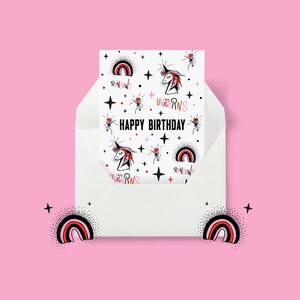 Tarjeta de cumpleaños Unicorn & Rainbows - Tarjeta de cumpleaños infantil Unicornio. A6