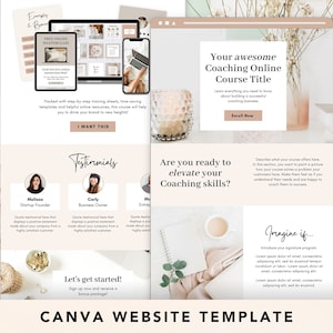 Coaching verkooppaginasjabloon voor Canva, online cursussjabloon, verkoopbestemmingspaginasjabloon, Canva websitesjabloon