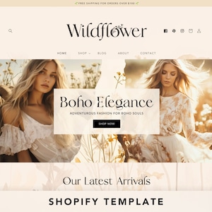Boho Shopify Theme Template - Shopify Website Design - Shopify Boutique Website Theme