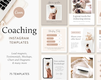 Coaching Instagram Templates for Canva – Engagement Posts (75 Templates)