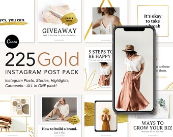 Gold Instagram Post Pack - All In One Instagram Post Templates - Carousel Template - IG Story Posts Canva - IG Post