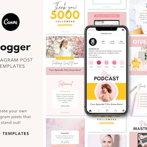 Instagram Blogger Template Canva - Instagram Post Templates Canva - Business - Blogger - Social Media Engagement Booster
