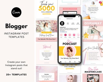 Instagram Blogger Template Canva - Instagram Post Templates Canva - Business - Blogger - Social Media Engagement Booster