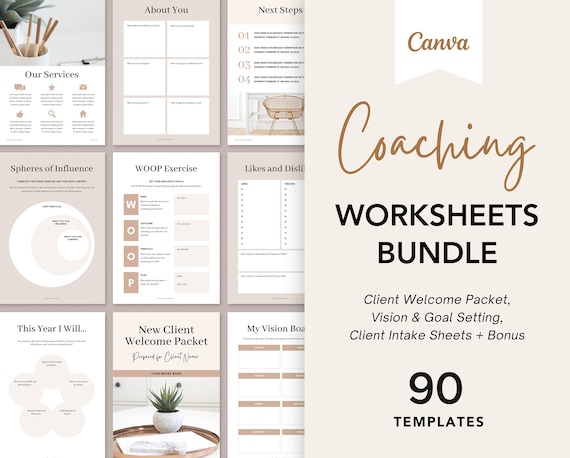 Coaching Worksheets Bundle – Client Welcome Pack, Canva Templates (Digital Download)