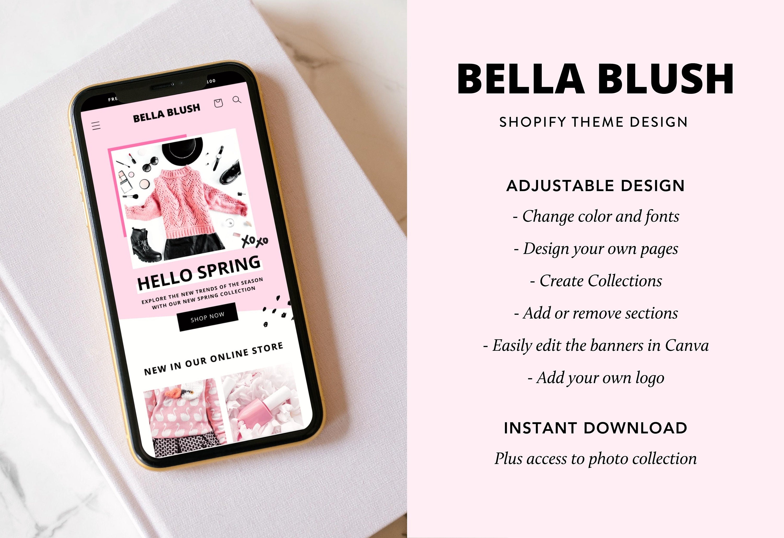 Pink Code Color Schemes Shopify Bella Blush Shopify Theme – Website Template for Clothing Boutique - Etsy
