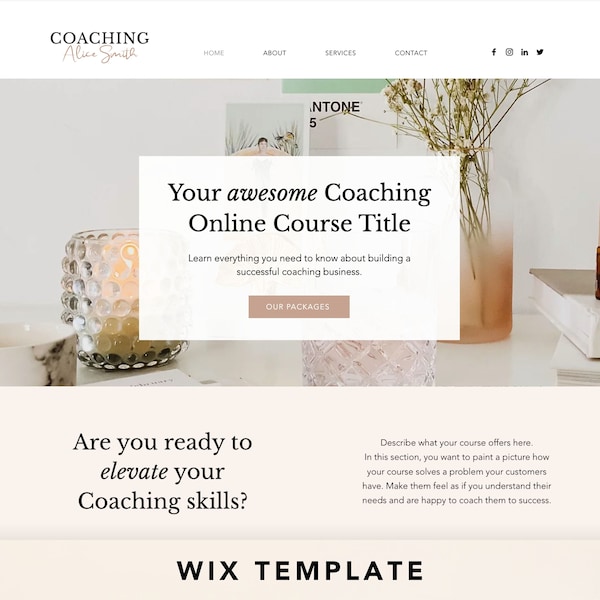 Modello di pagina di vendita di coaching per Wix, pagina di destinazione del corso online