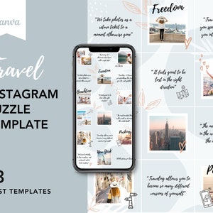 Travel Instagram Puzzle Feed - Travel Instagram Post Templates - Puzzle Grid Canva - IG Travel Puzzle Feed Template