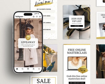 Gold Instagram Post & Story Templates – Canva Social Media Pack (Digital Download)