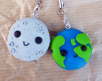 Erde und Mond Schlüsselanhänger Charms - Umwelt Schlüsselanhänger