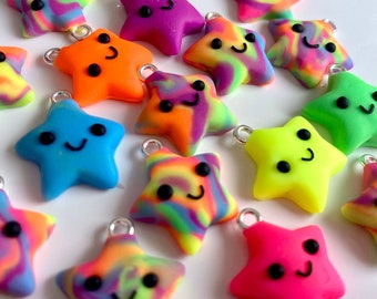 Neon Stern Schlüsselanhänger Charms - Erhellen Sie jeden Tag - Regenbogen und schlichter Schlüsselbund