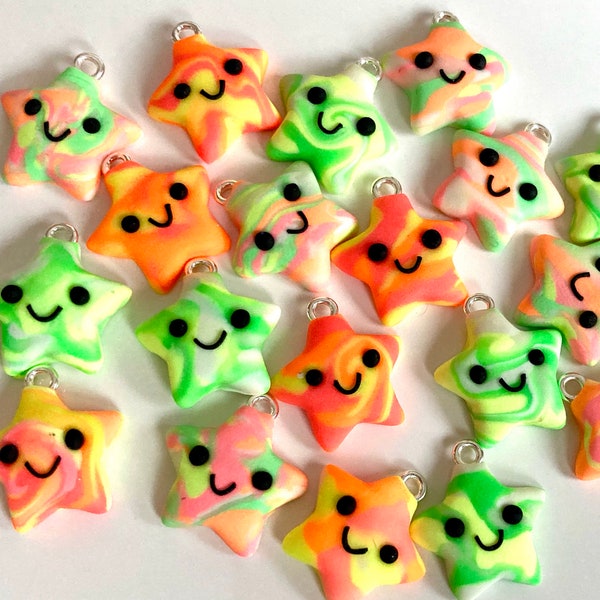 Neon Glow in the Dark Star Keyring Charms - with your choice of colours!