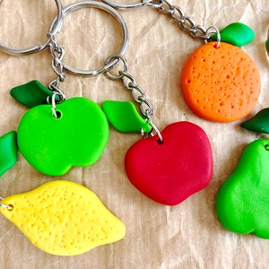 Tooty Fruity Keyring- Let&#39;s get fruity - Apple - Pear- Orange - Lemon - Perfect gift for fruit or garden lovers