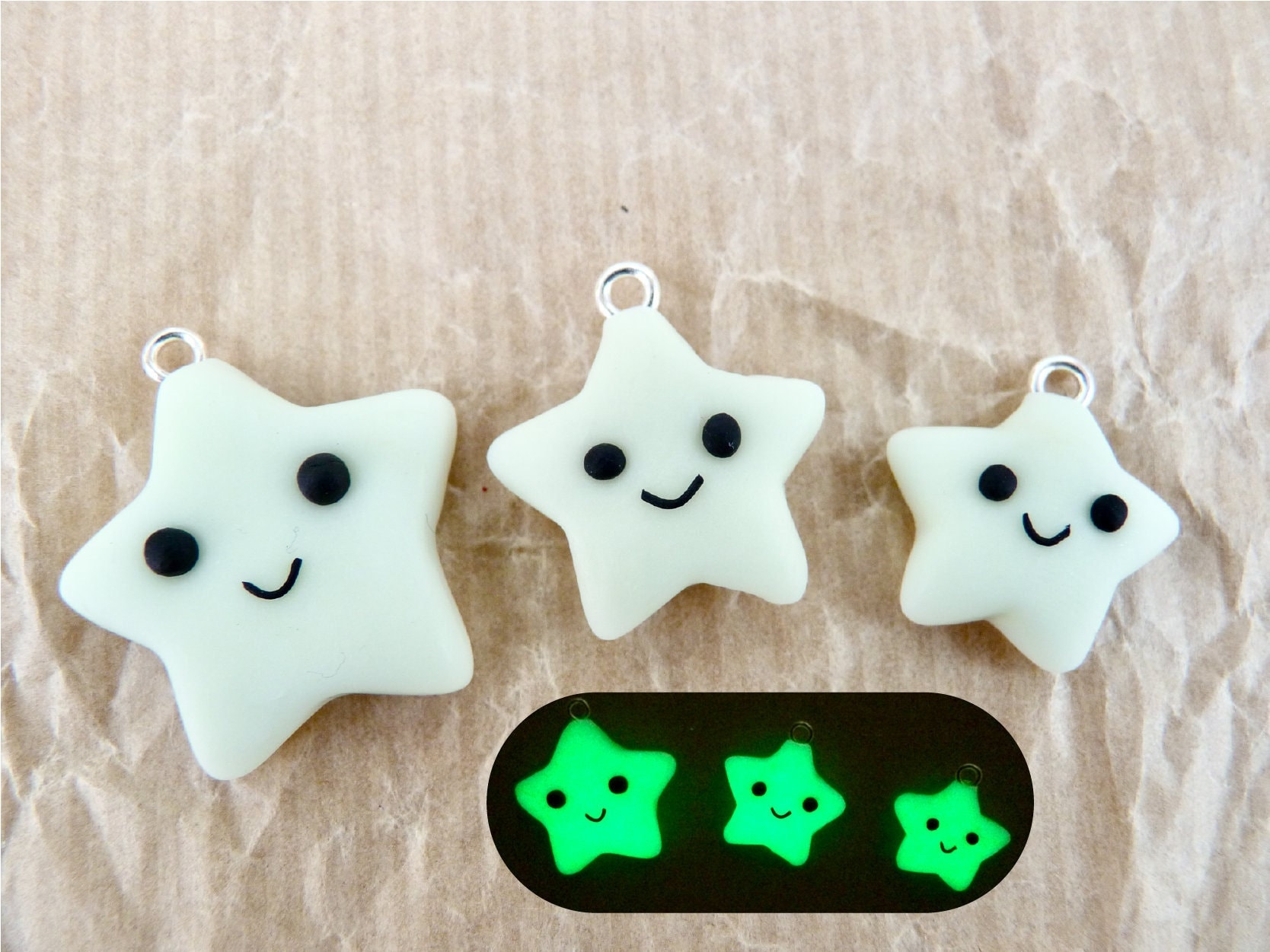 Glow-in-the-dark Star Keyring Charm - Glows in the Dark Keychain