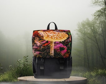 Mushroom Print Canvas Backpack: Unisex Travel Knapsack