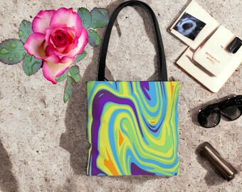 Psychedelic Rainbow AOP Tote Bag