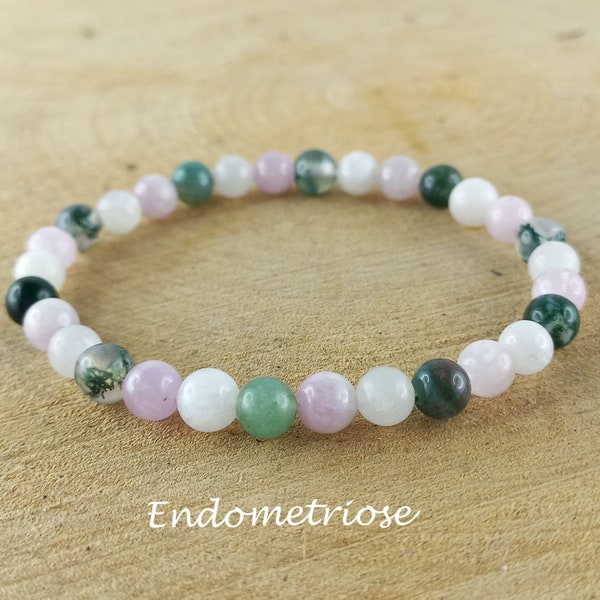 Endometriosis - 6mm Natural Stone Bracelet - Foam Agate - Moonstone - Kunzite