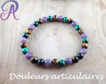 Douleurs articulaires - Bracelet en Pierres Naturelles de 6mm - Malachite - Oeil de tigre - Lépidolite