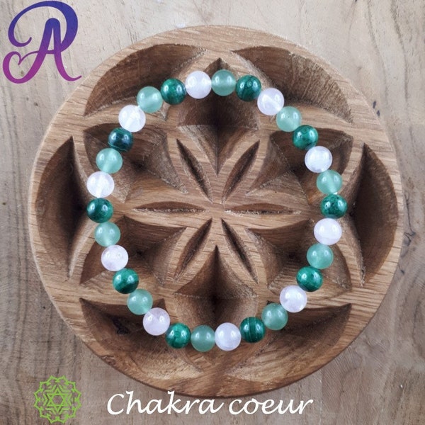 Chakra du Coeur - Pierres Naturelles - perles 6 mm - Aventurine - Malachite - Quartz rose - Rhodonite - Opale rose