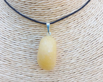 Yellow Calcite Pendant - Natural Rolled Stone