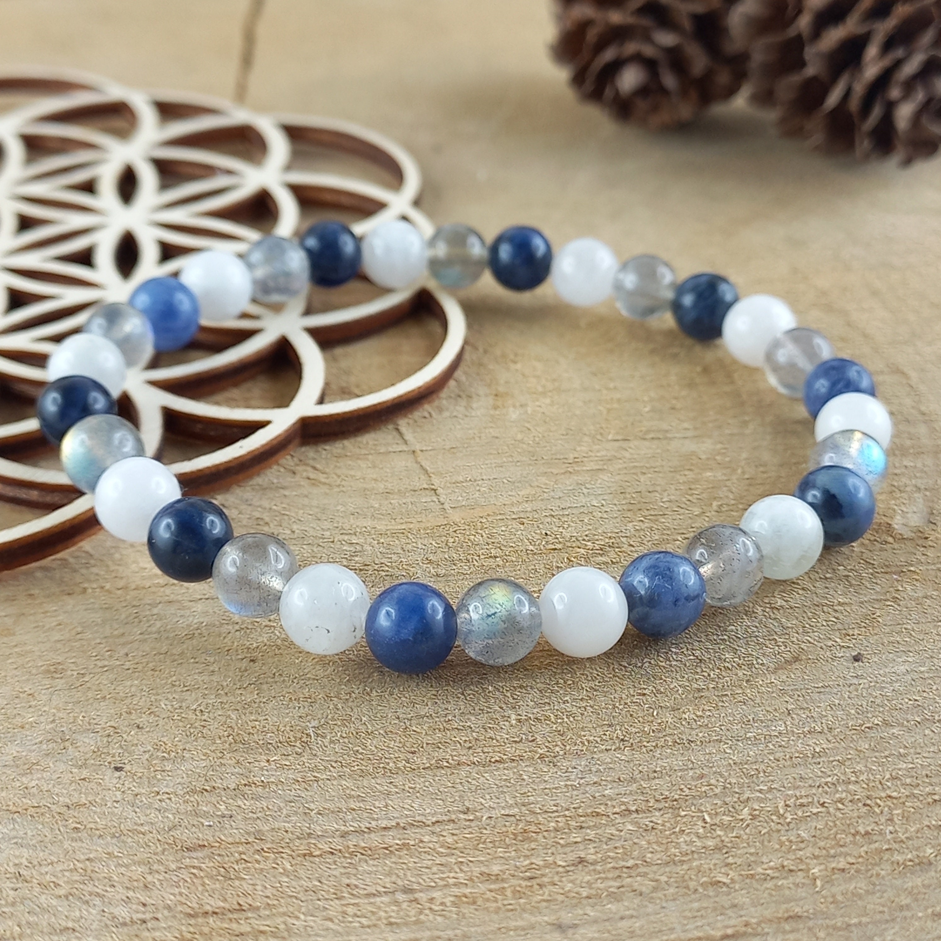 Element Air - Bracelet natural stones Sodalite - Labradorite - Moonstone - 6mm