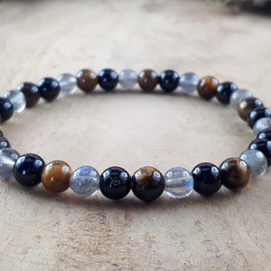 Triple Protection - Labradorite - Tiger Eye - Black Tourmaline - Natural Stones - 6mm