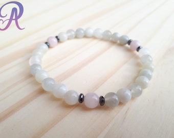 Moonstone Bracelet - Rose Quartz - Natural Stones 6 mm
