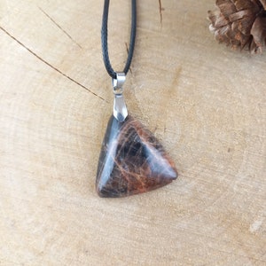 Black Moonstone Pendant from Madagascar - Natural Stone - Black Cord